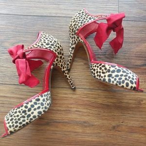 Moschino Leopard/Red Peeptoe heels
